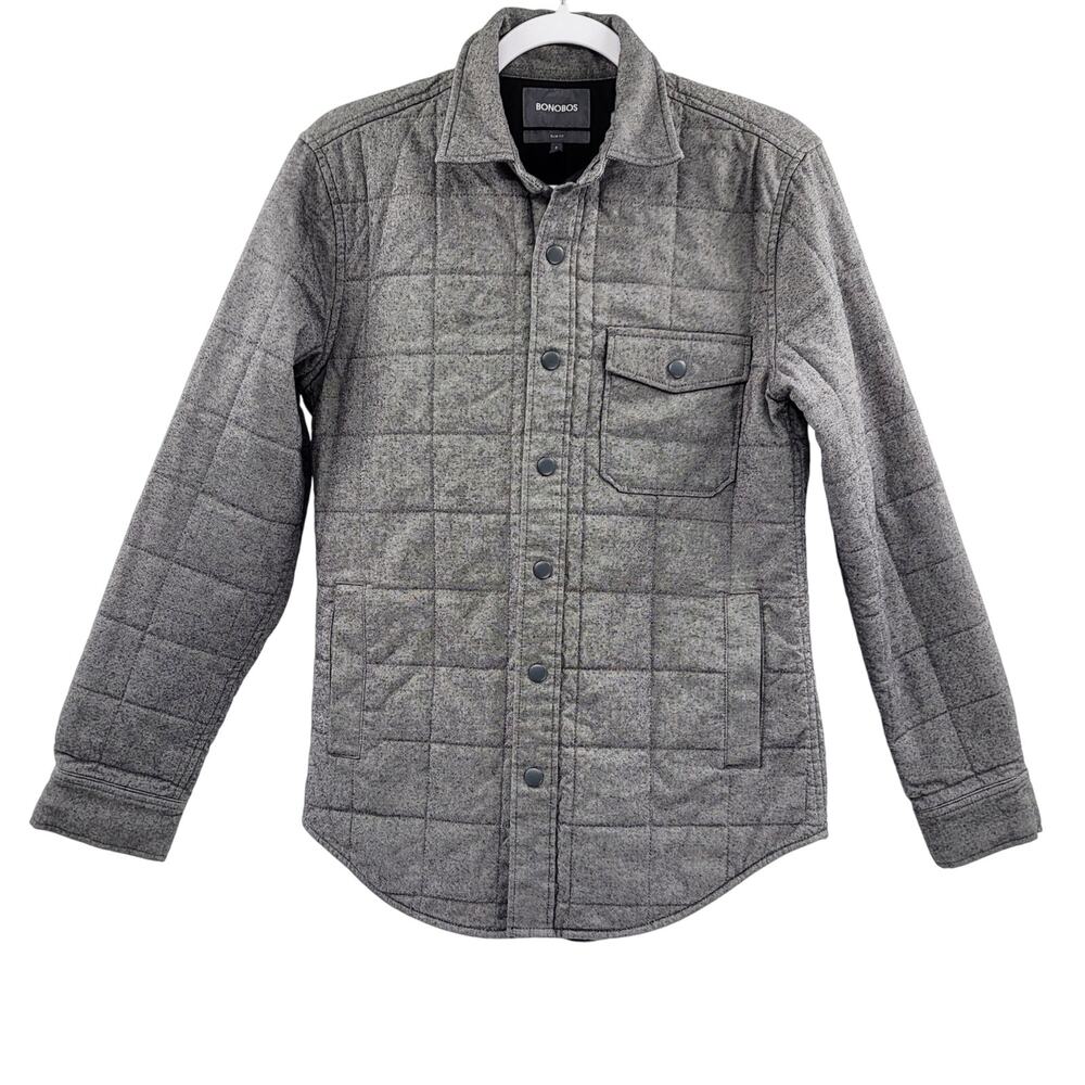 Bonobos Gray Slim Fit Quilted Shirt Jacket Shacket Long-sleeve Button-Up Men's S